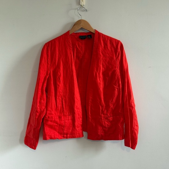Tahari Vibrant Red Linen Blazer, Size Medium - Picture 1 of 3